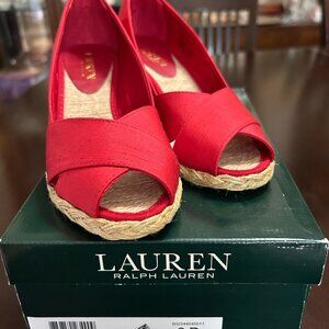 NIB Lauren Cecilia Espadrille Red Wedges